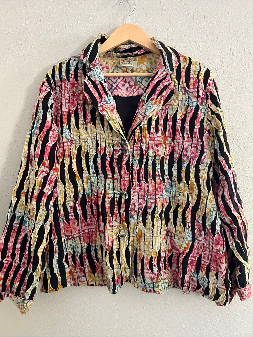 Parsley & Sage Multicolor Crinkled Button-Front Blouse Casual Colorful Artist